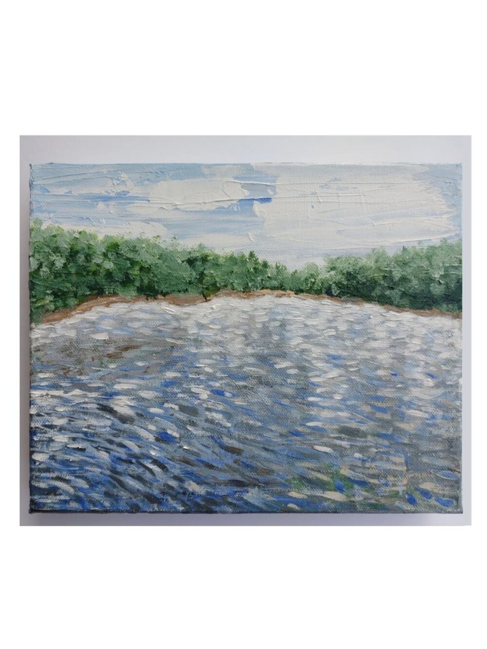 8"x10" Original Lake Day Acrylic Painting Abstract Water Landscape canvas neutra
